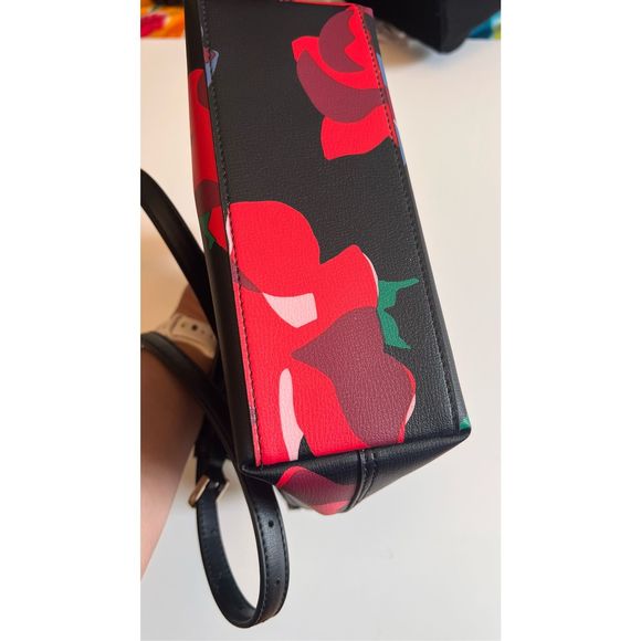 Kate Spade Patrice Bold Roses Black Red Floral Print Satchel Crossbody Handbag - Picture 9 of 13